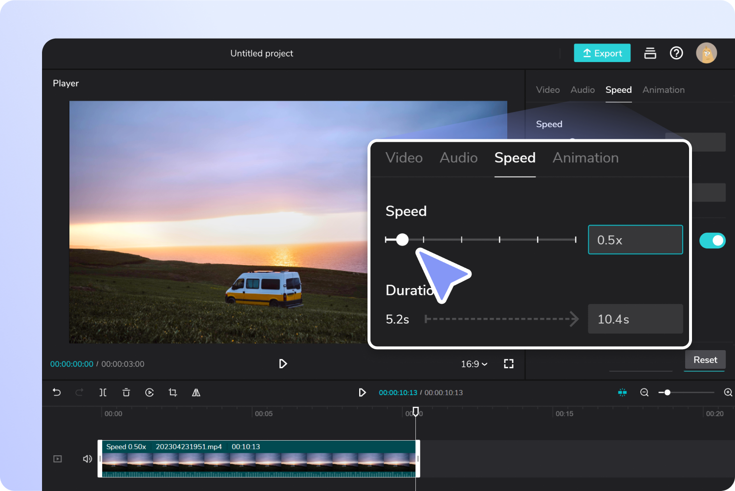 Change video speed via the slider