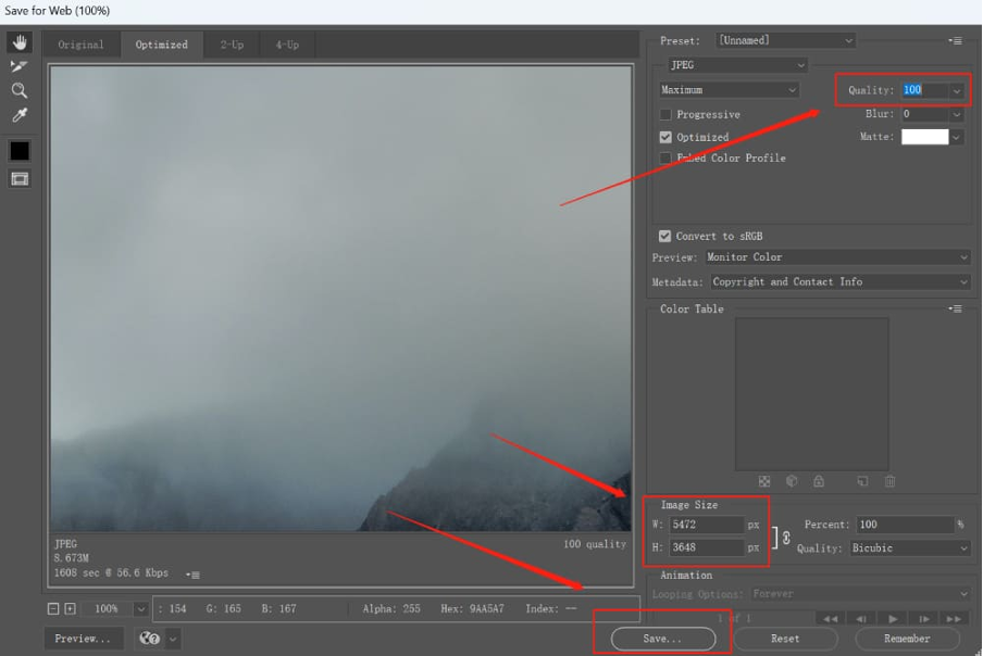 Adobe Photoshop save compressed image