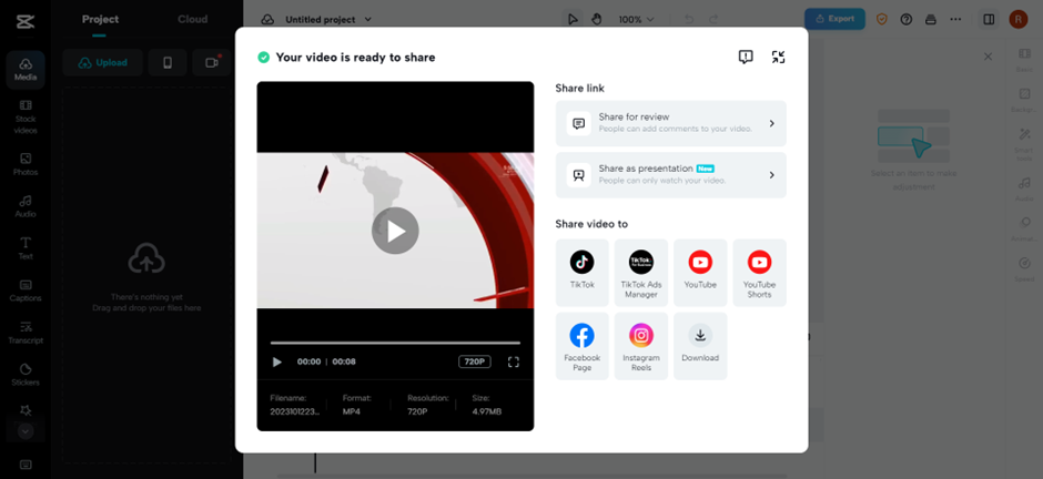 Export and share the video
