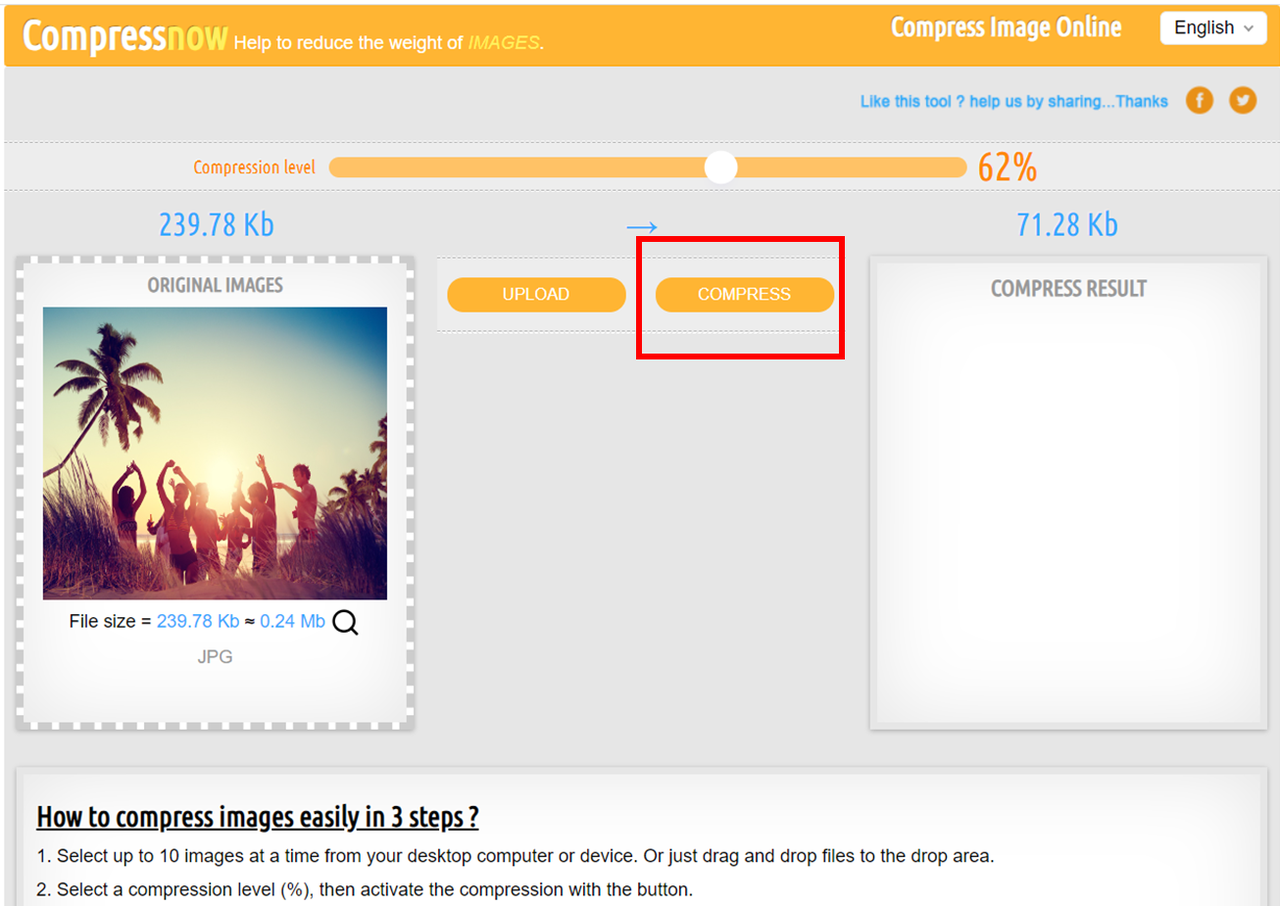 Compressnow JPEG Online Compression Step 2