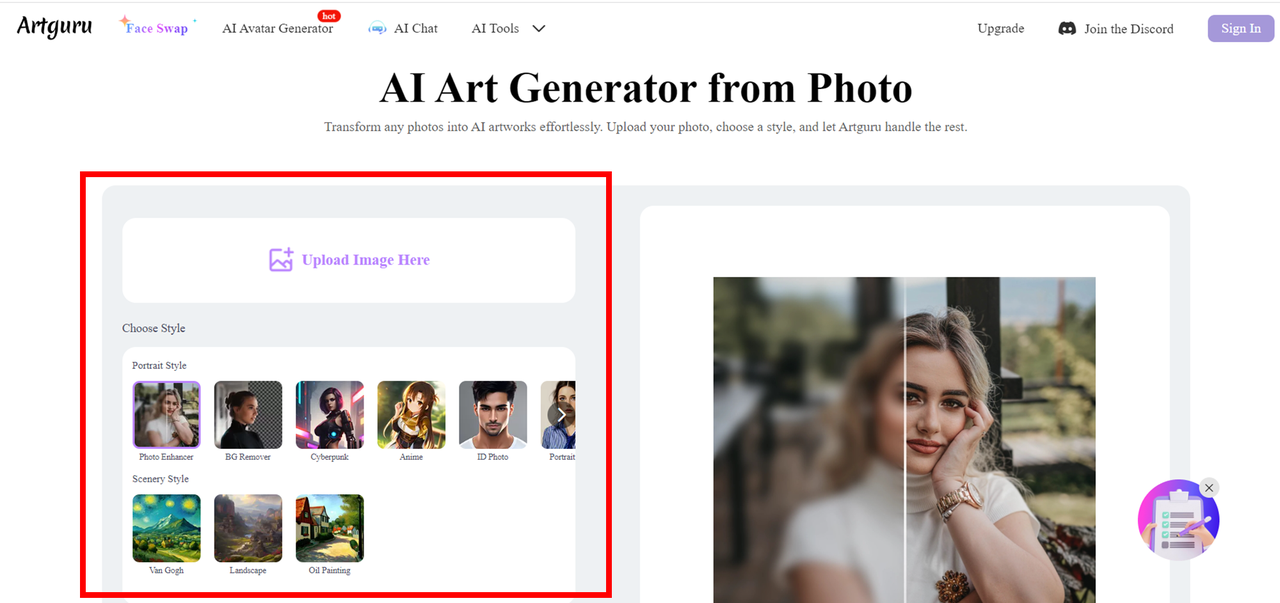 AI Portrait Apps Online - Artguru Step2