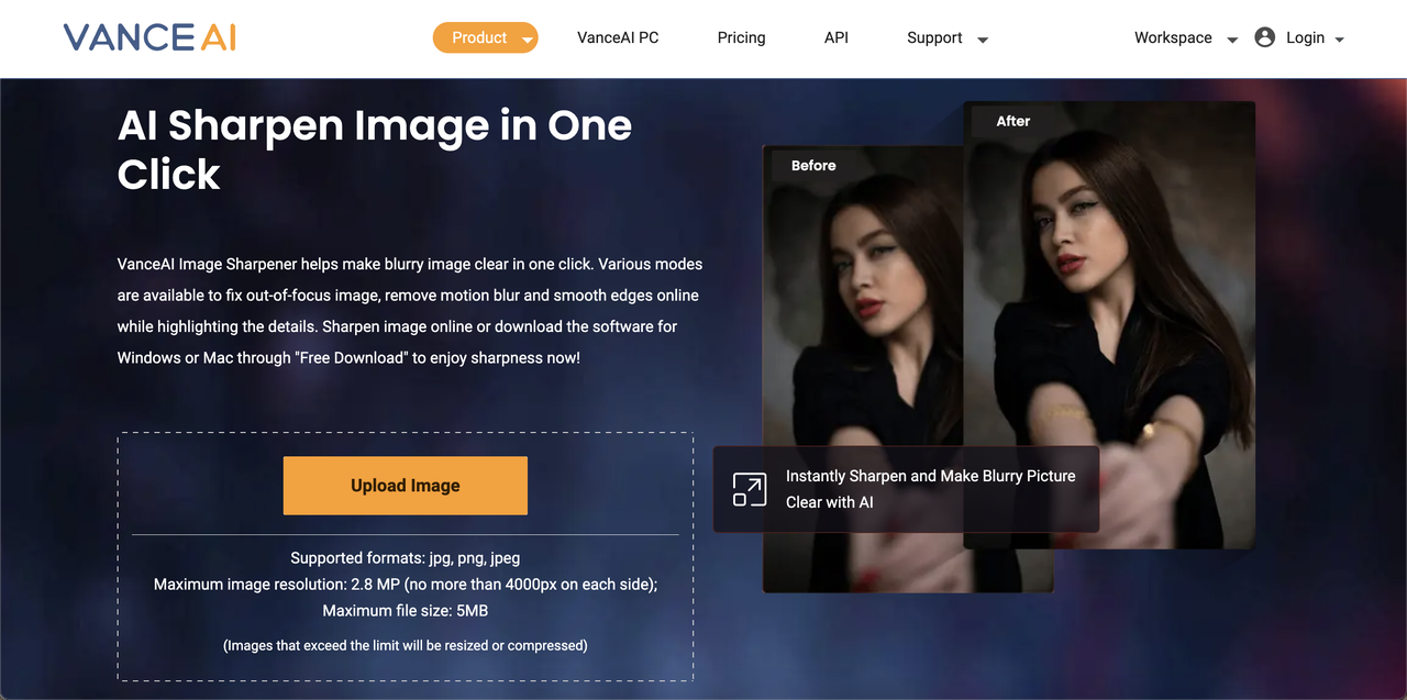 Unblur image online tool - VanceAI Image Sharpener