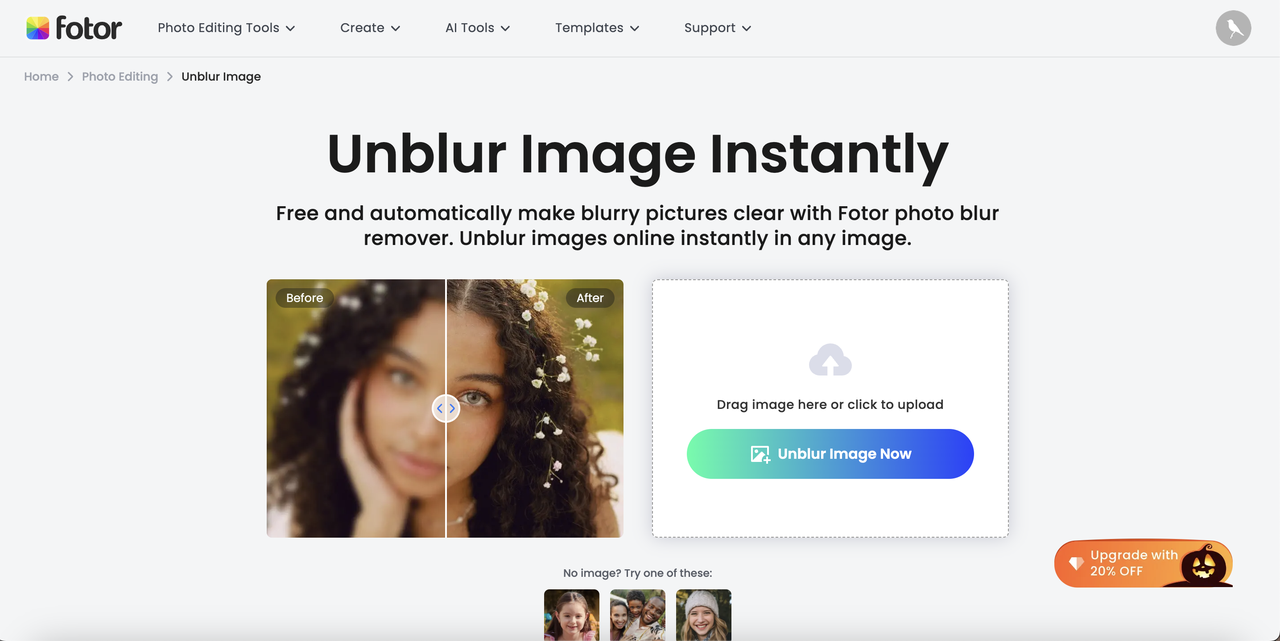 Unblur image online tool - Fotor Unblur Image