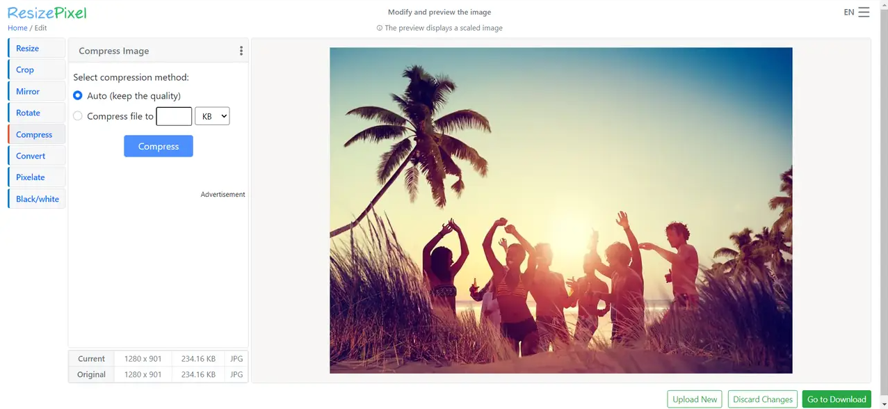 ResizePixel JPEG Online Compression Step 2