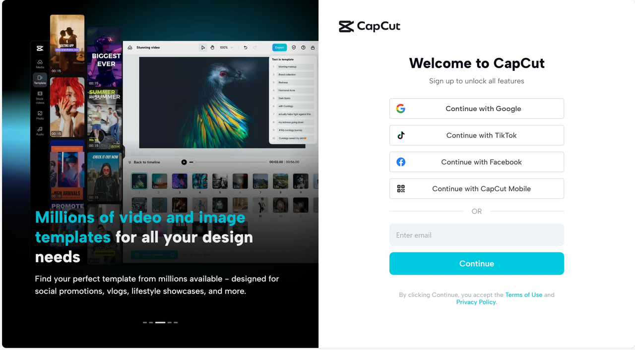Access the CapCut online editor and sign in