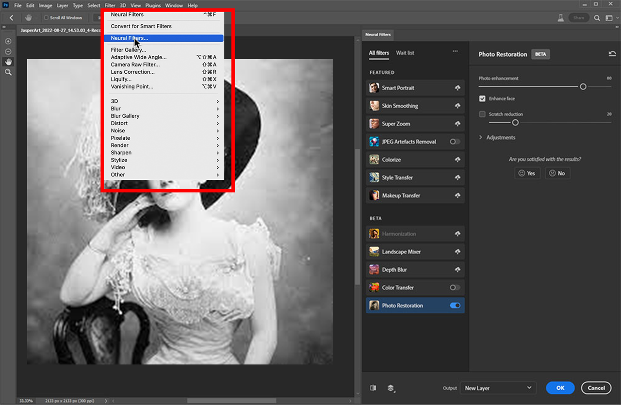 Upload the old photo to the PhotoShop media panel