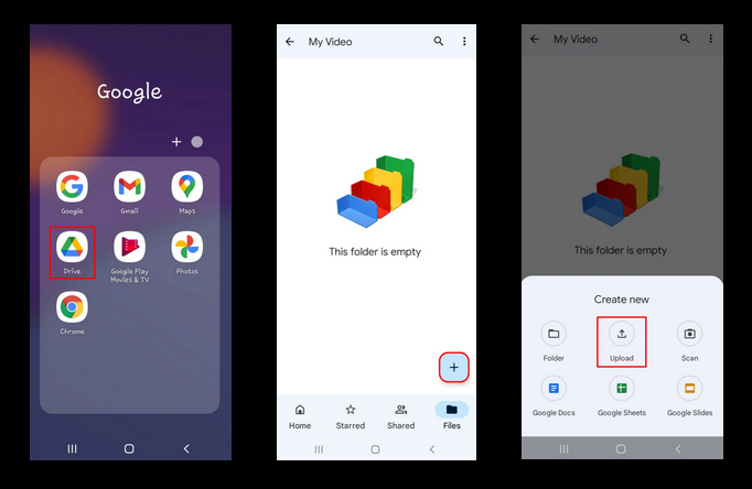 How to upload a video to Google Drive on Android or tablet
