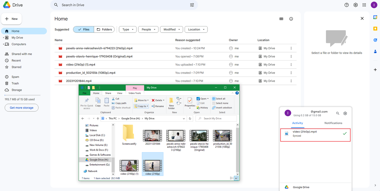 upload to your online Google Drive account