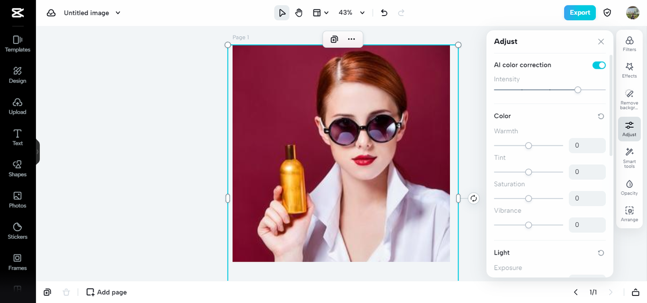 Adjust the tones of your images with AI color correction