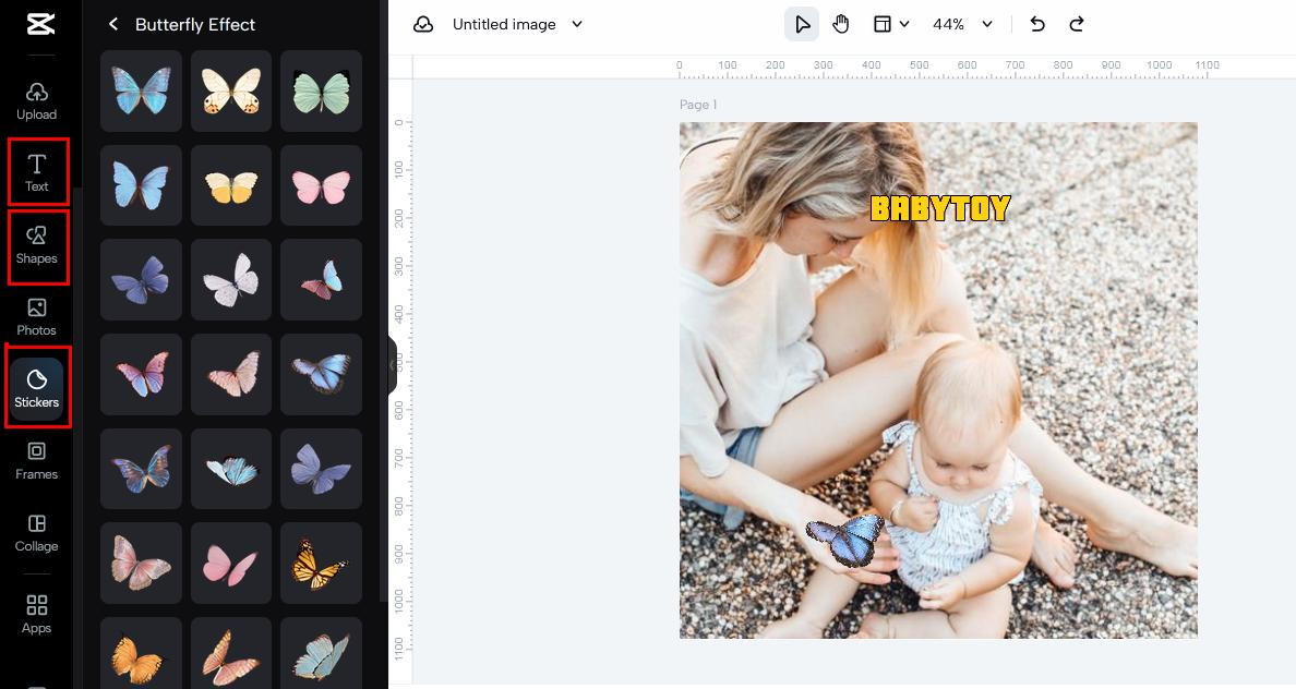 add text stickers shapes