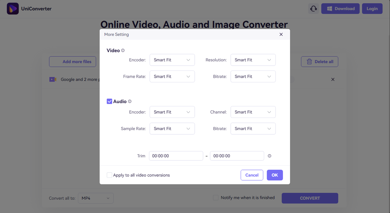 Change output video settings