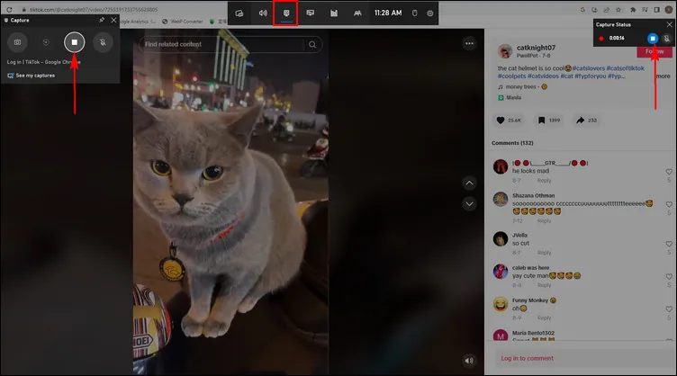 screen record on TikTok on Windows