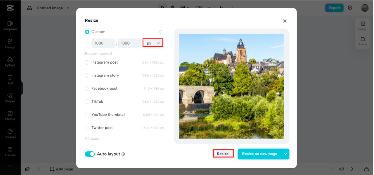 Resize pixel-size photos with CapCut online