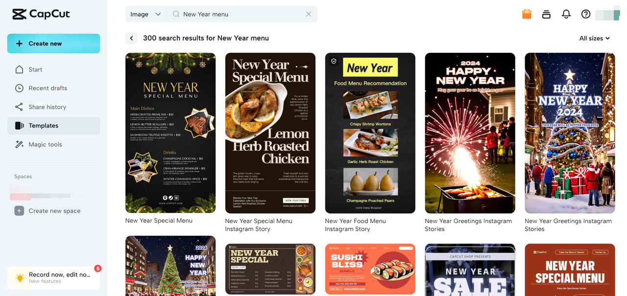 new year menu template