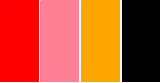 Red, Pink, Orange, Black