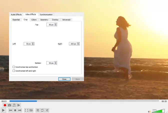 set pixels to crop video in VLC