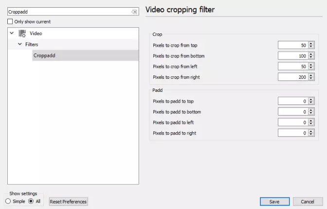 save cropped video in VLC