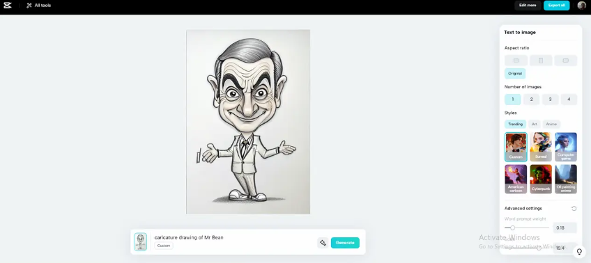 Caricature drawing of Mr Bean with expressive features