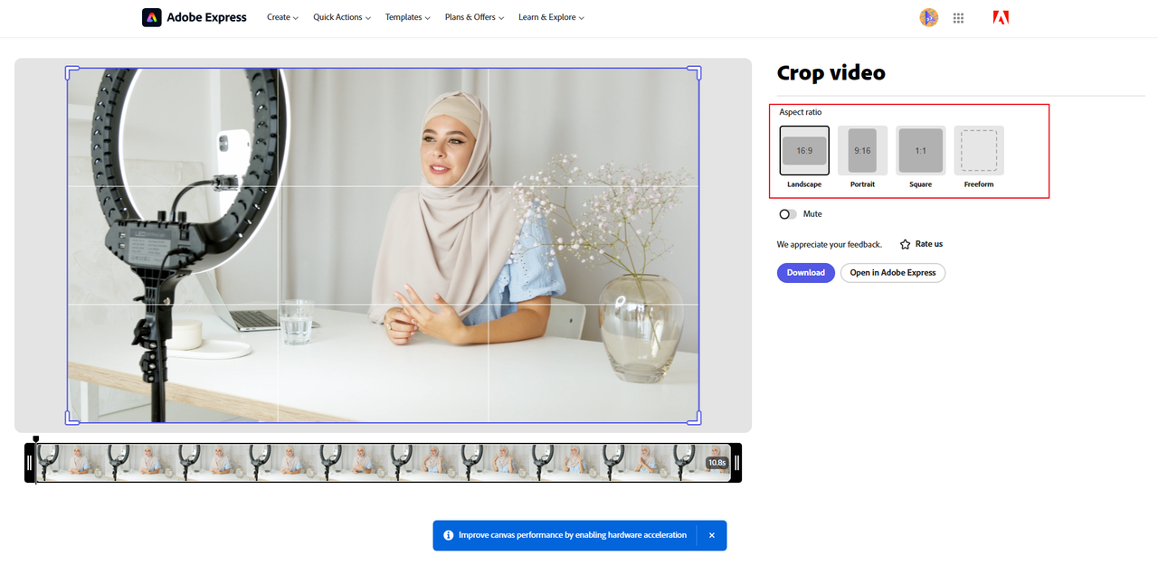 crop video with Adobe Express
