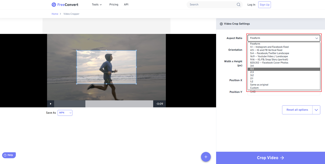 crop video with FreeConvert