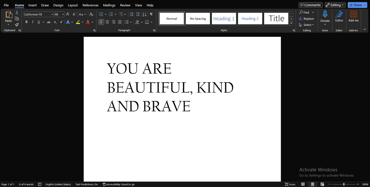  Screenshot of text in Microsoft Word