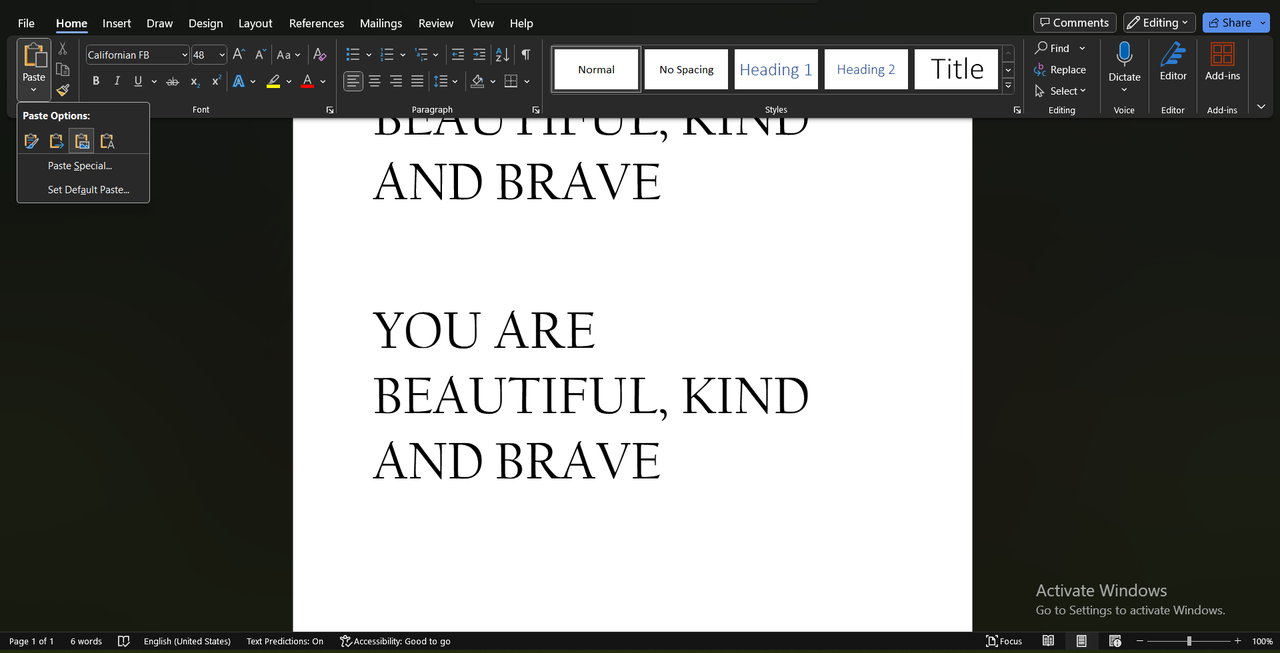 Creating a typographic design in Microsoft Word