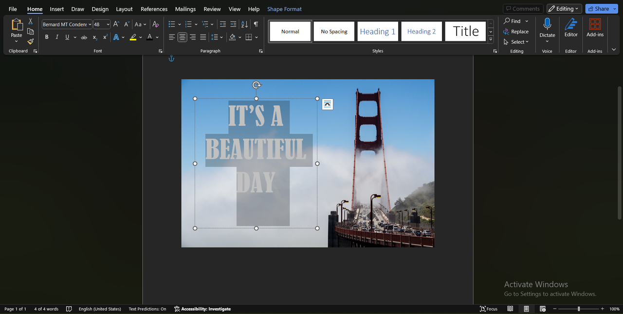 Embedded text to image in Microsoft Word