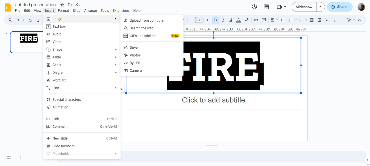 Insert image to text in Google Slides