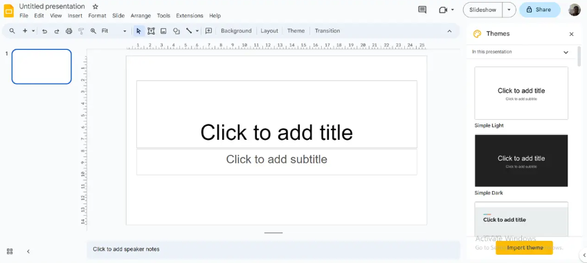 Open a blank presentation in your Google Slides