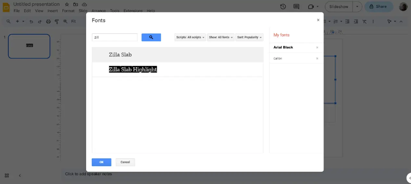 Image of Zilla Slab Highlight font in Google Slides