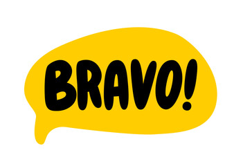 A speech bubble with the word "bravo" inside