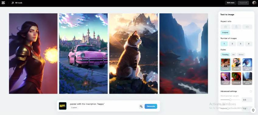 Generate image in CapCut text to image