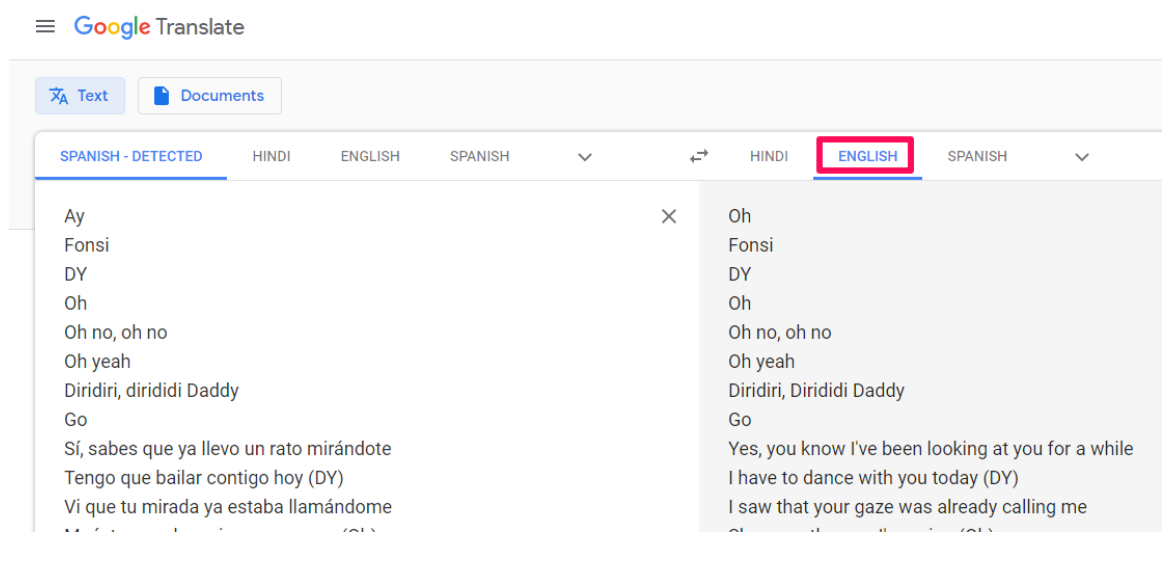 How to translate the lyrics using Google Translate?