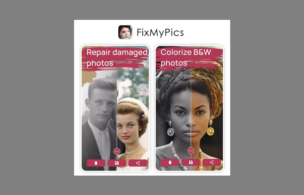 FixMyPics's old photo restoration interface