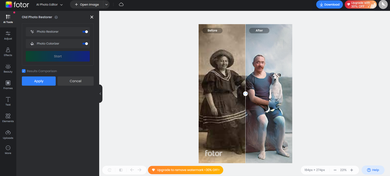 old photo restoration on Fotor