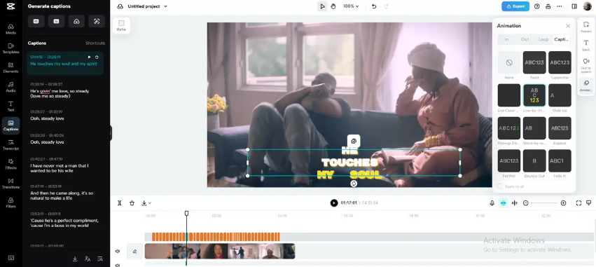 Animation effects in CapCut online video editor