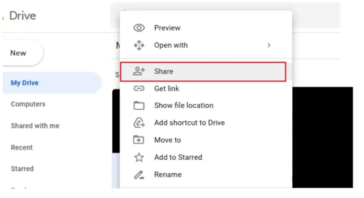 Initiate sharing options for the video file