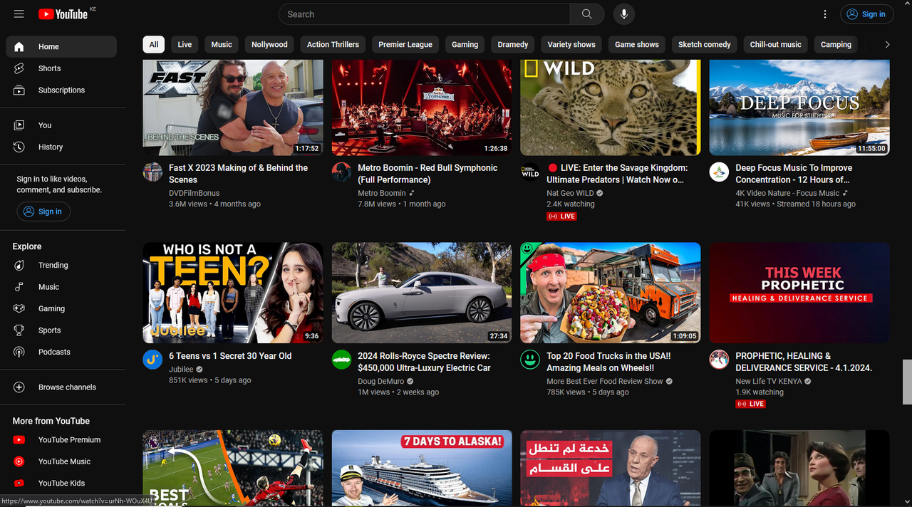 YouTube homepage