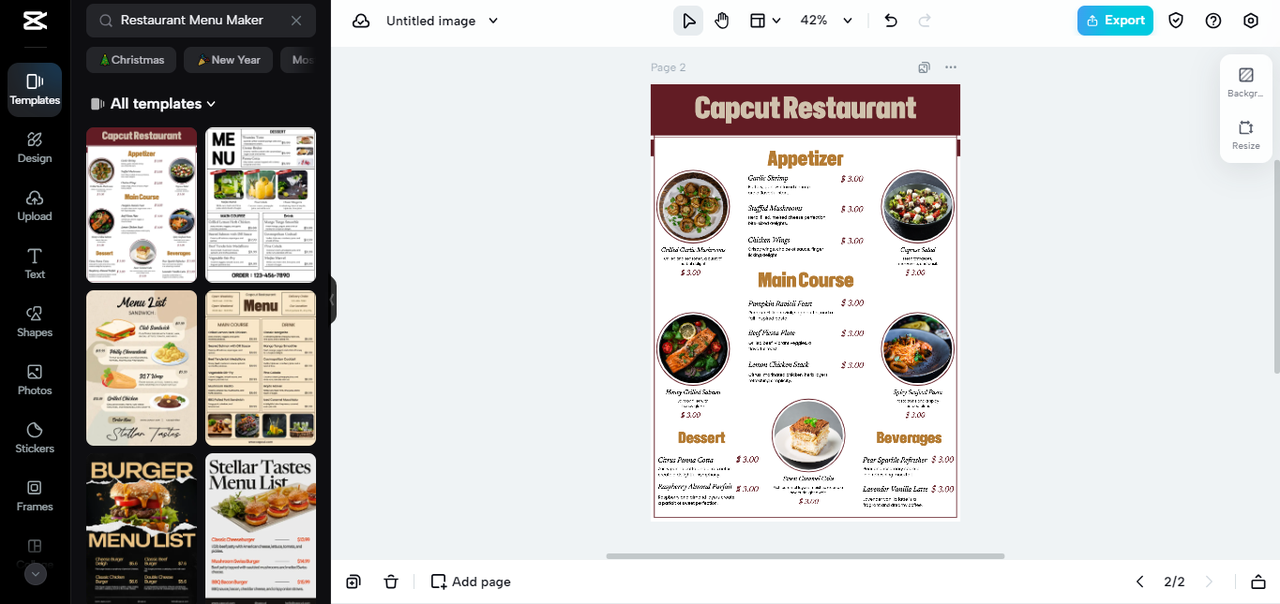 restaurant menu maker