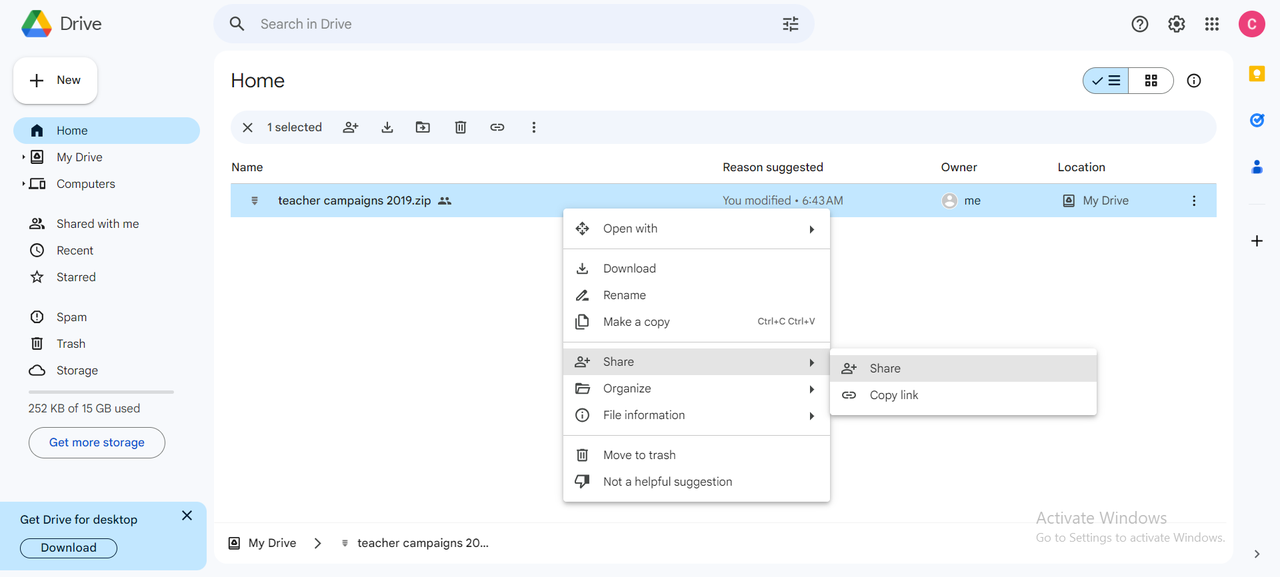 Share documents in Google Drive