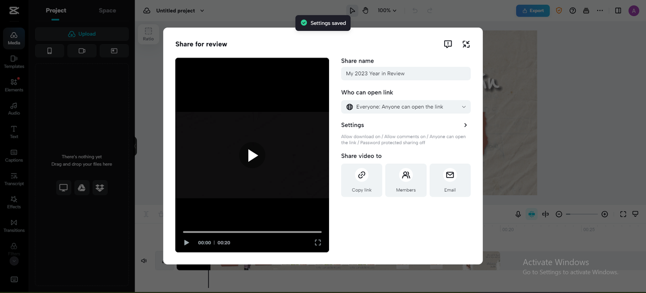 Share video for review in CapCut web editor