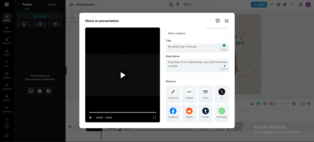 Share video for the presentation in CapCut web edito