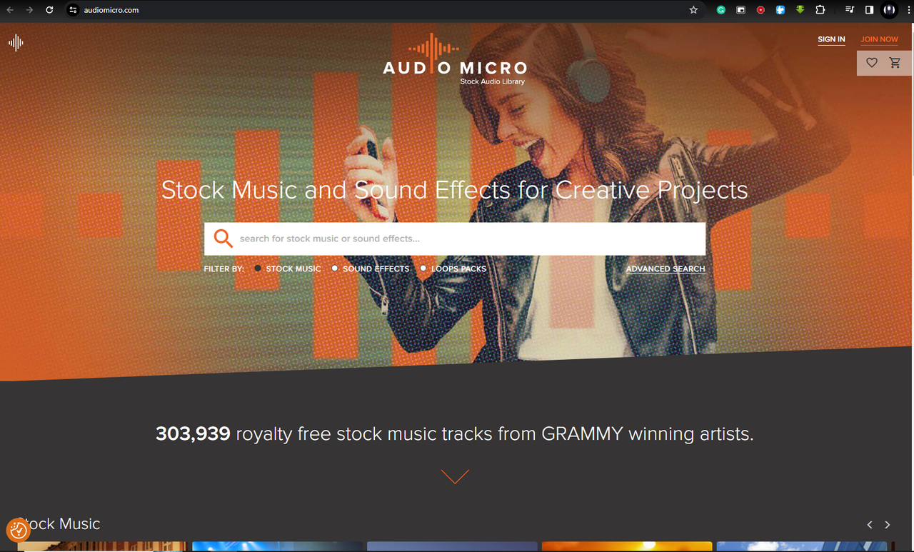 Sound effect and stock music library