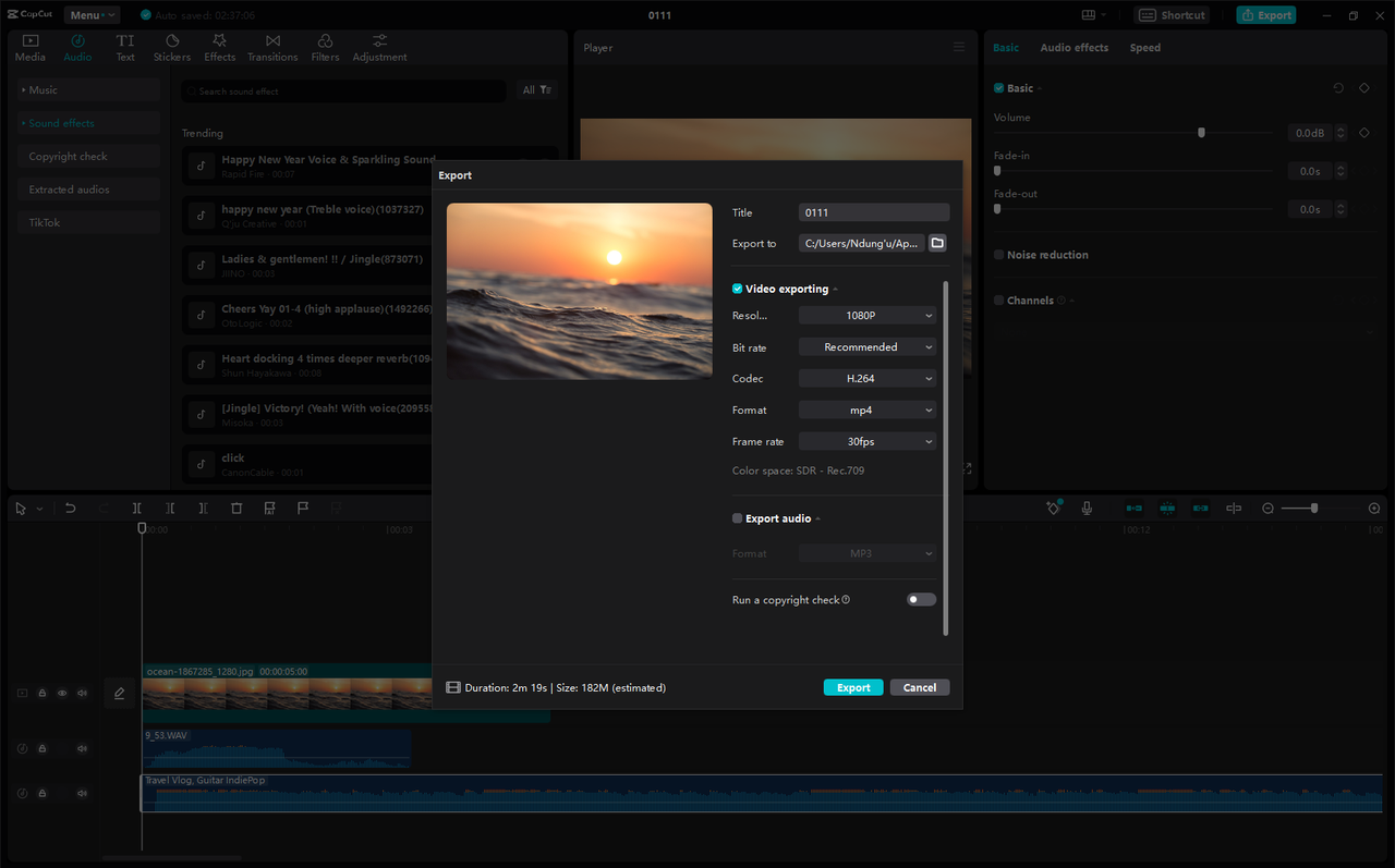how to export edited music videos from the CapCut desktop app