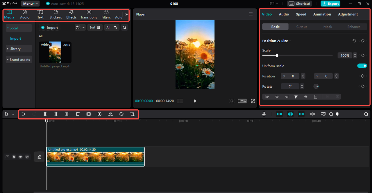 CapCut desktop video editor editing options