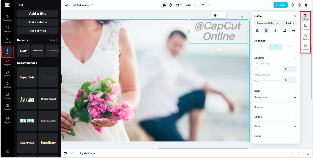 Adjust your watermark with CapCut Online