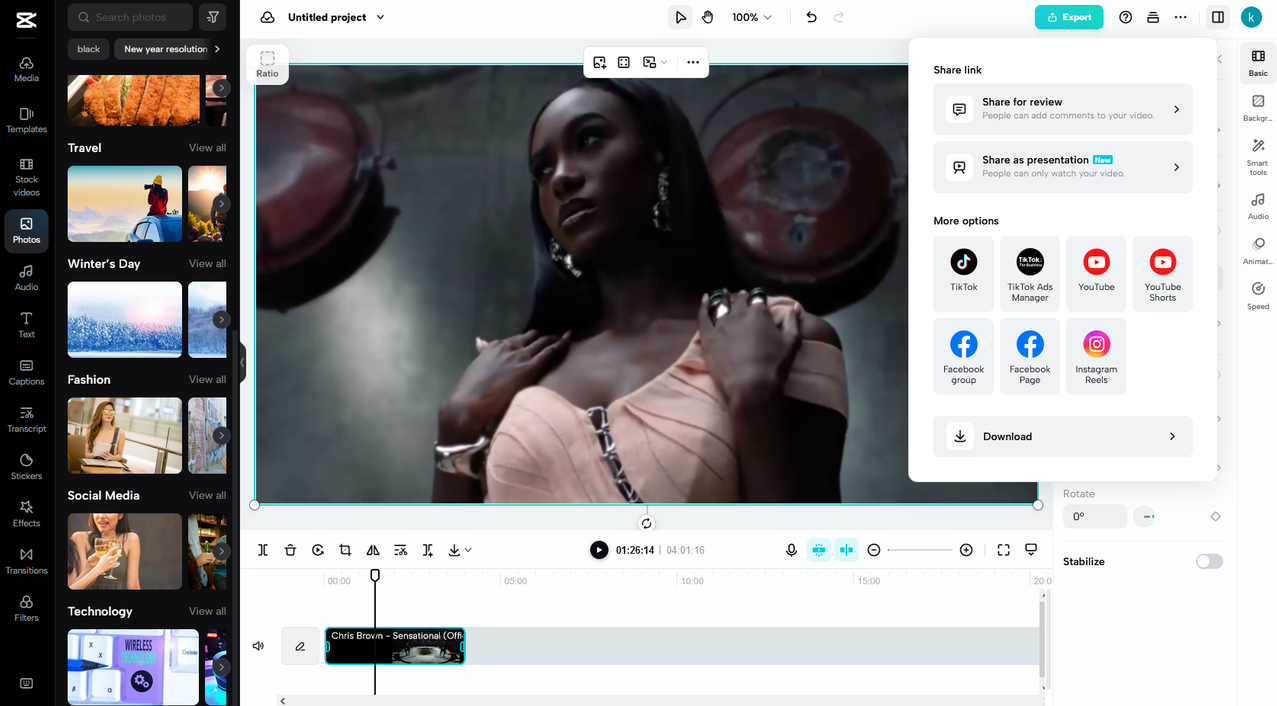 video exporting options for the CapCut online video editor
