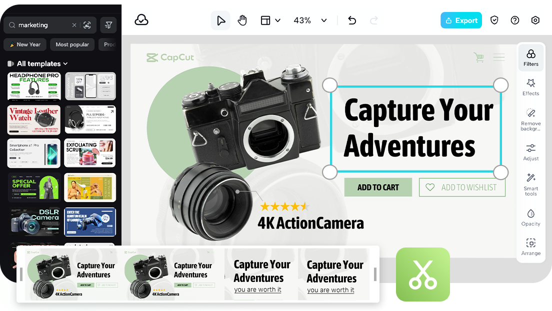 CapCut's powerful editing for Shopify assets