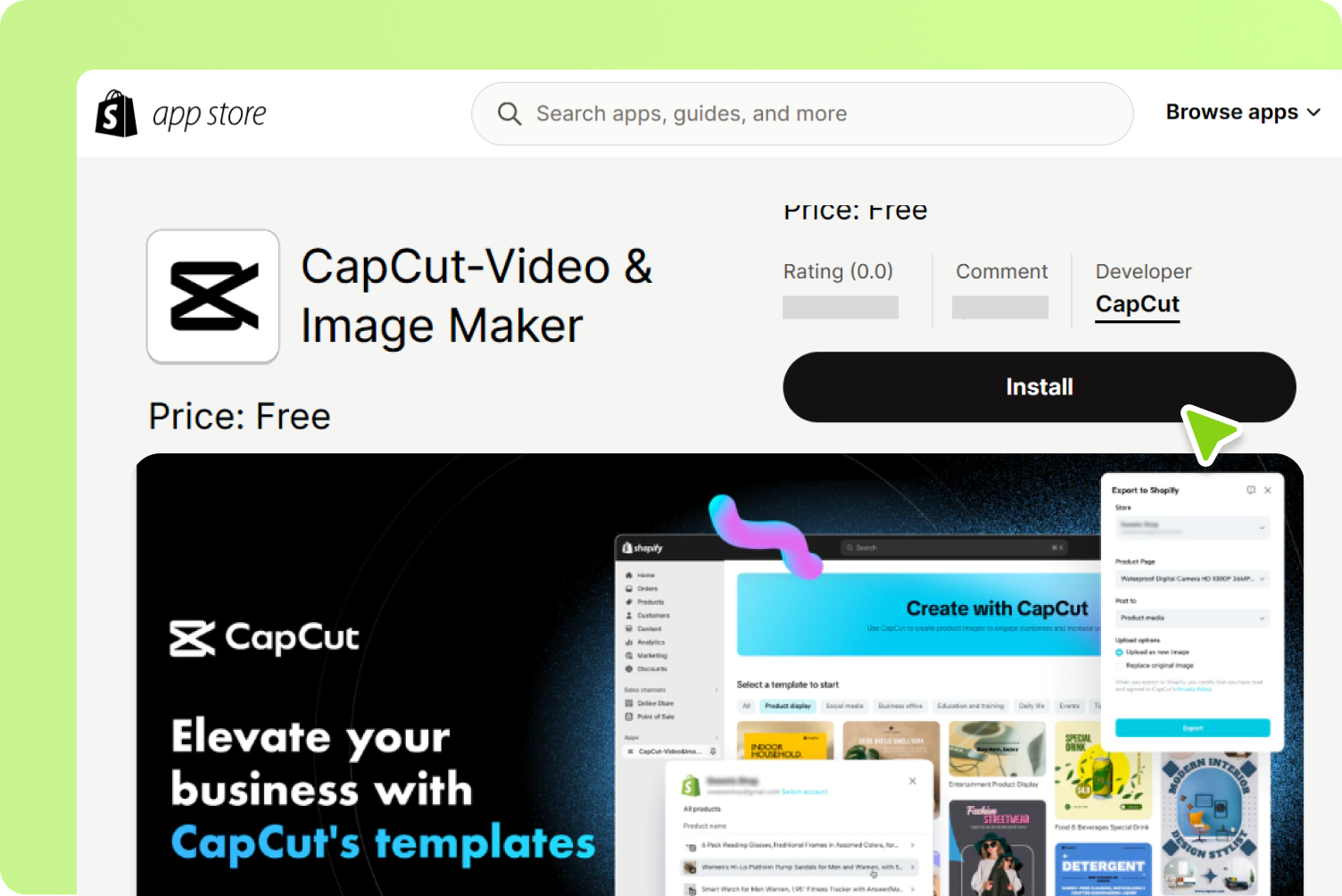 Instale CapCut na loja de aplicativos Shopify