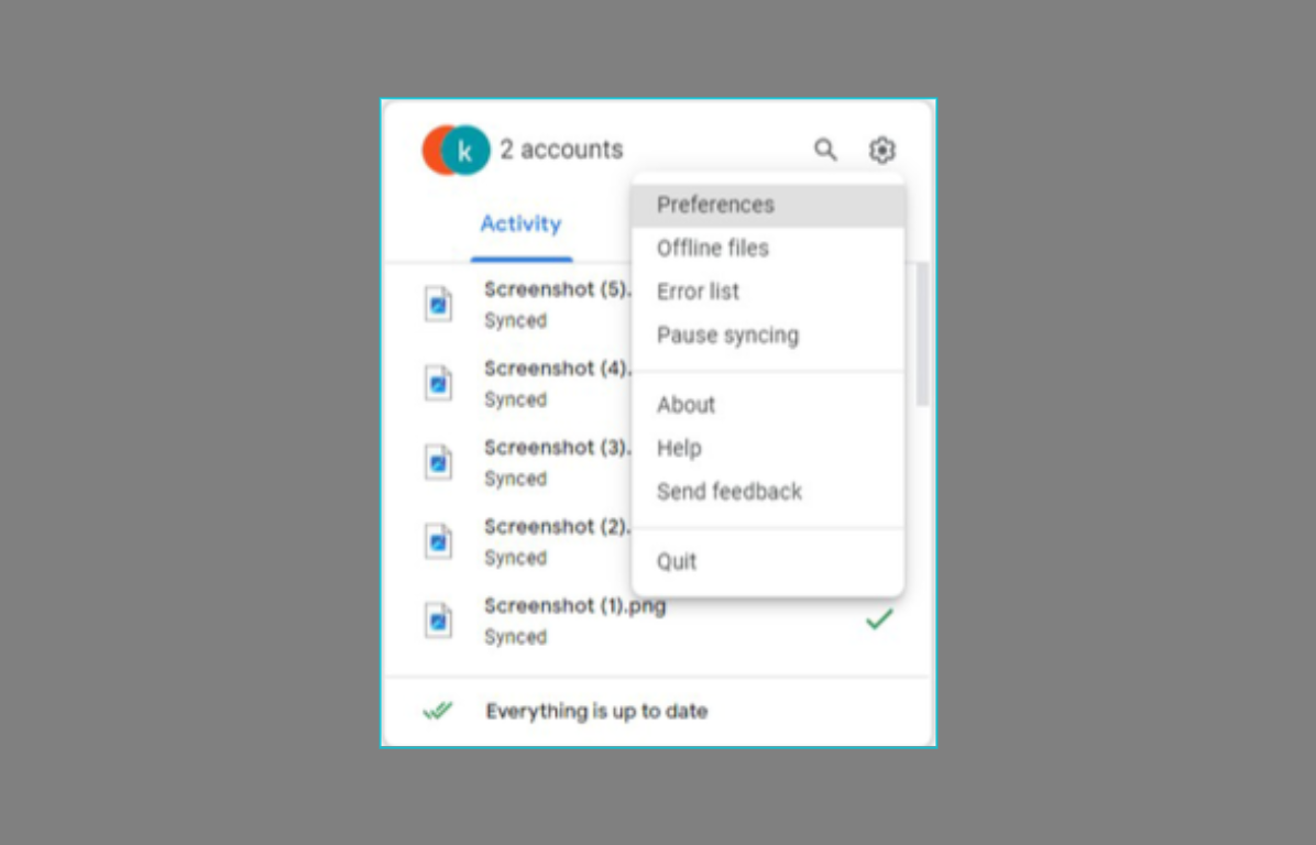 settings preferences on Google Drive for desktop
